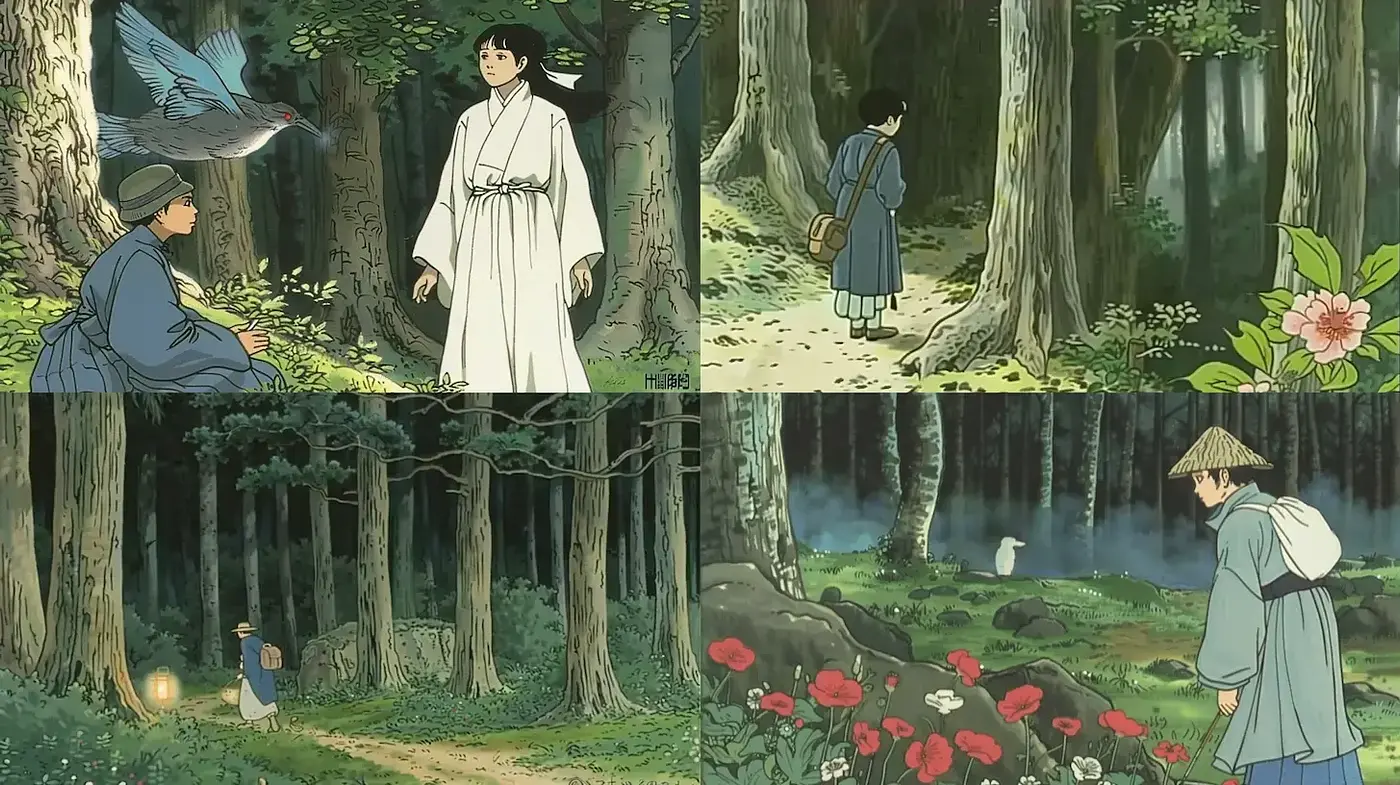 Enchanted Forest Serenity: A Homage to Ghibli's Whimsical Animation - Midjourney sref style