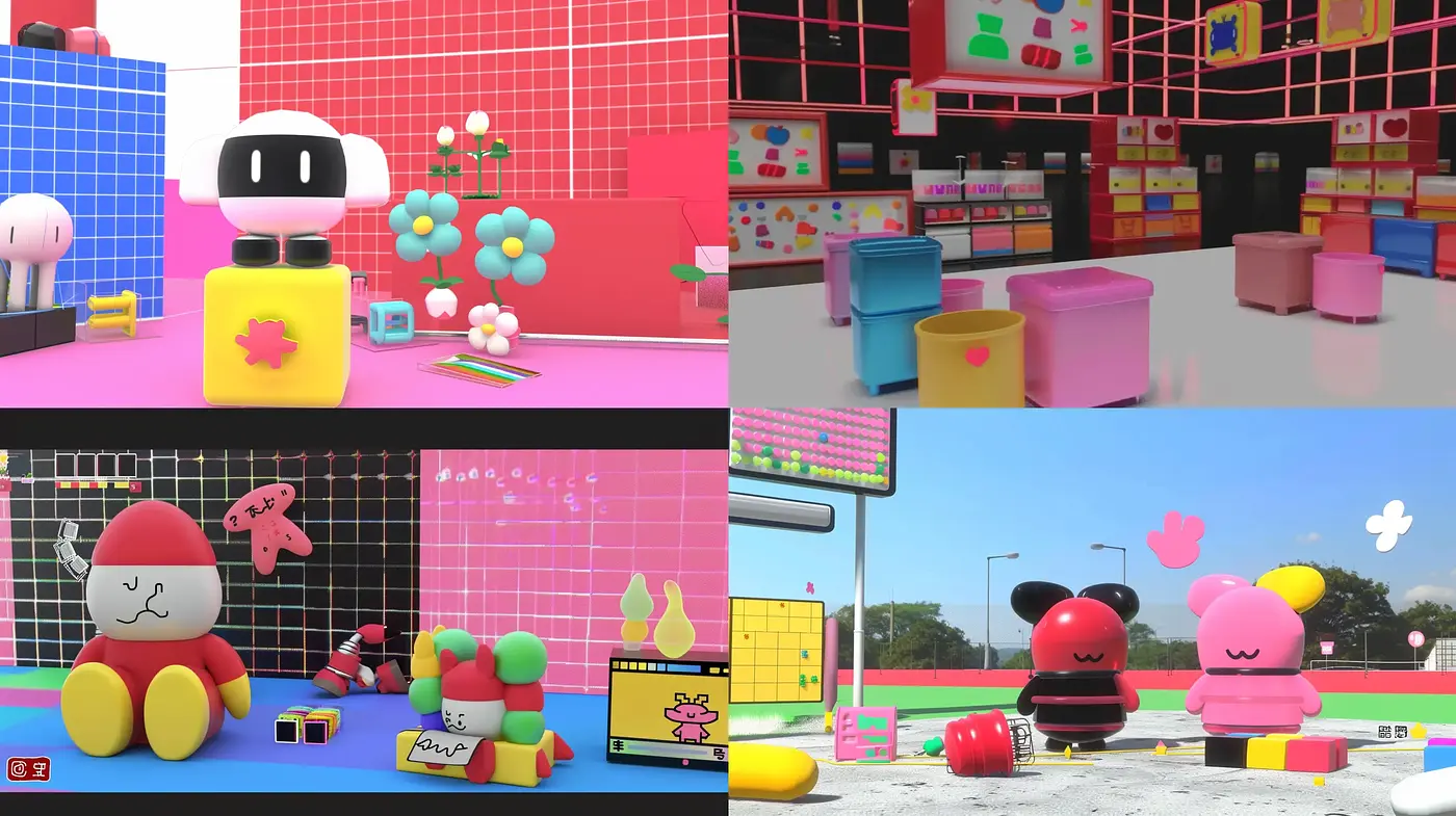Playful and Vibrant Retro Digital Playground - Midjourney sref style