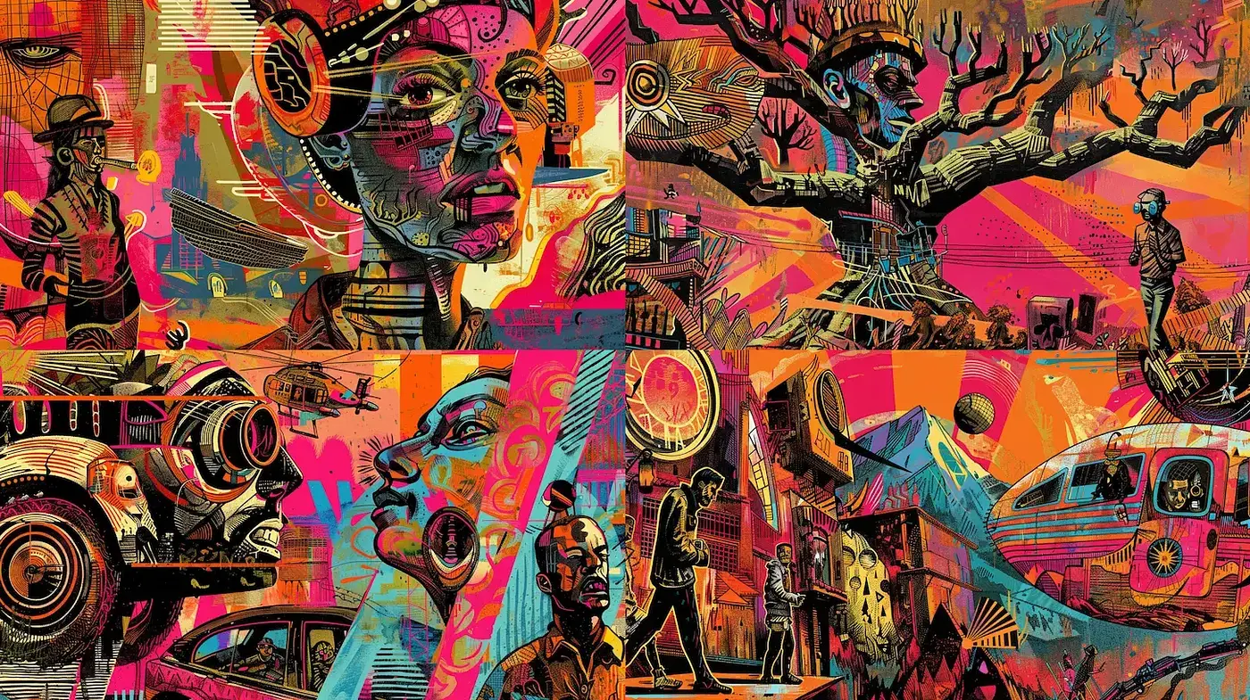 Dynamic Fusion of Vibrant Colors and Futuristic Themes - Midjourney sref style