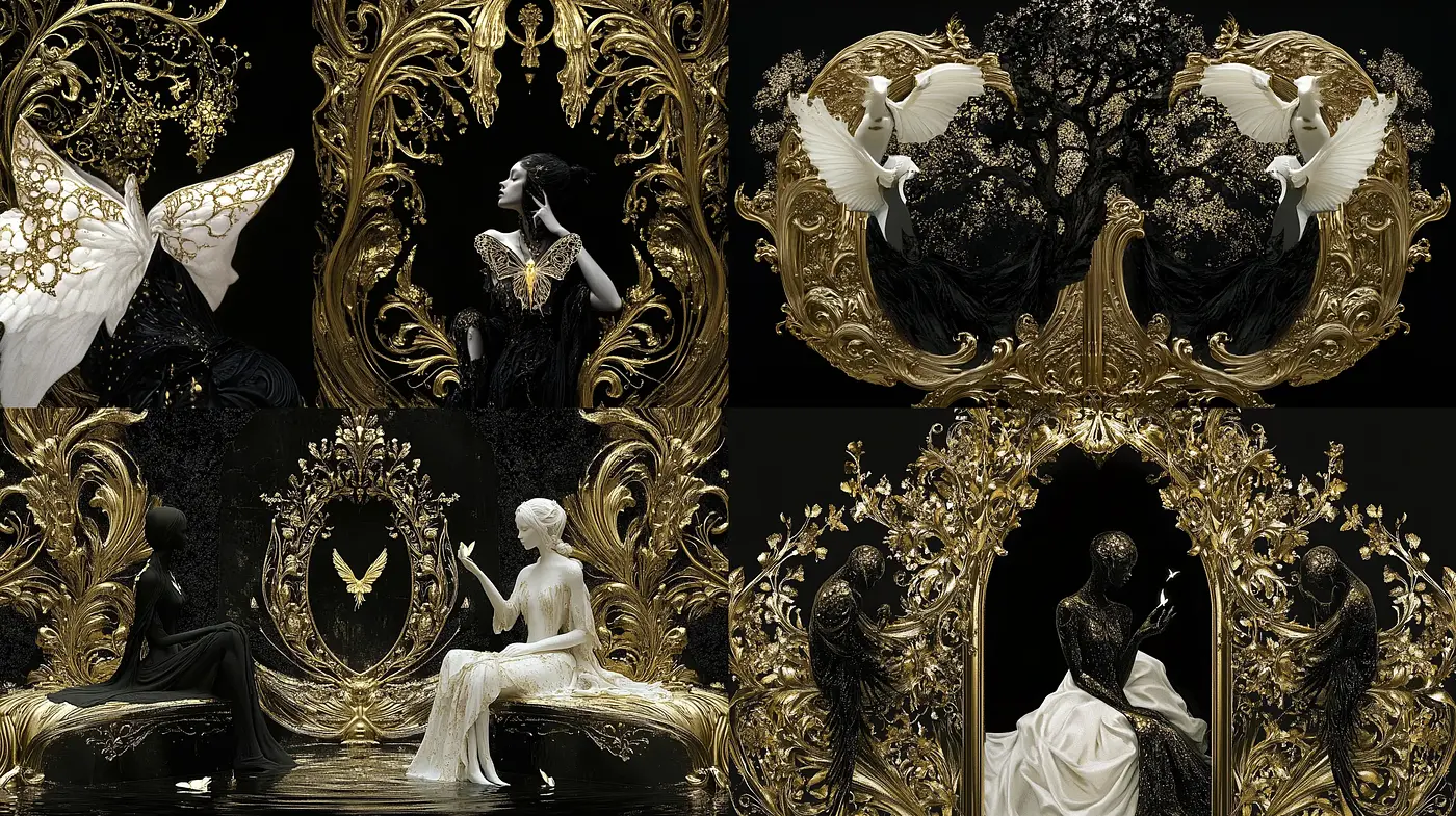 Baroque Inspirations with Monochromatic Elegance - Midjourney sref style