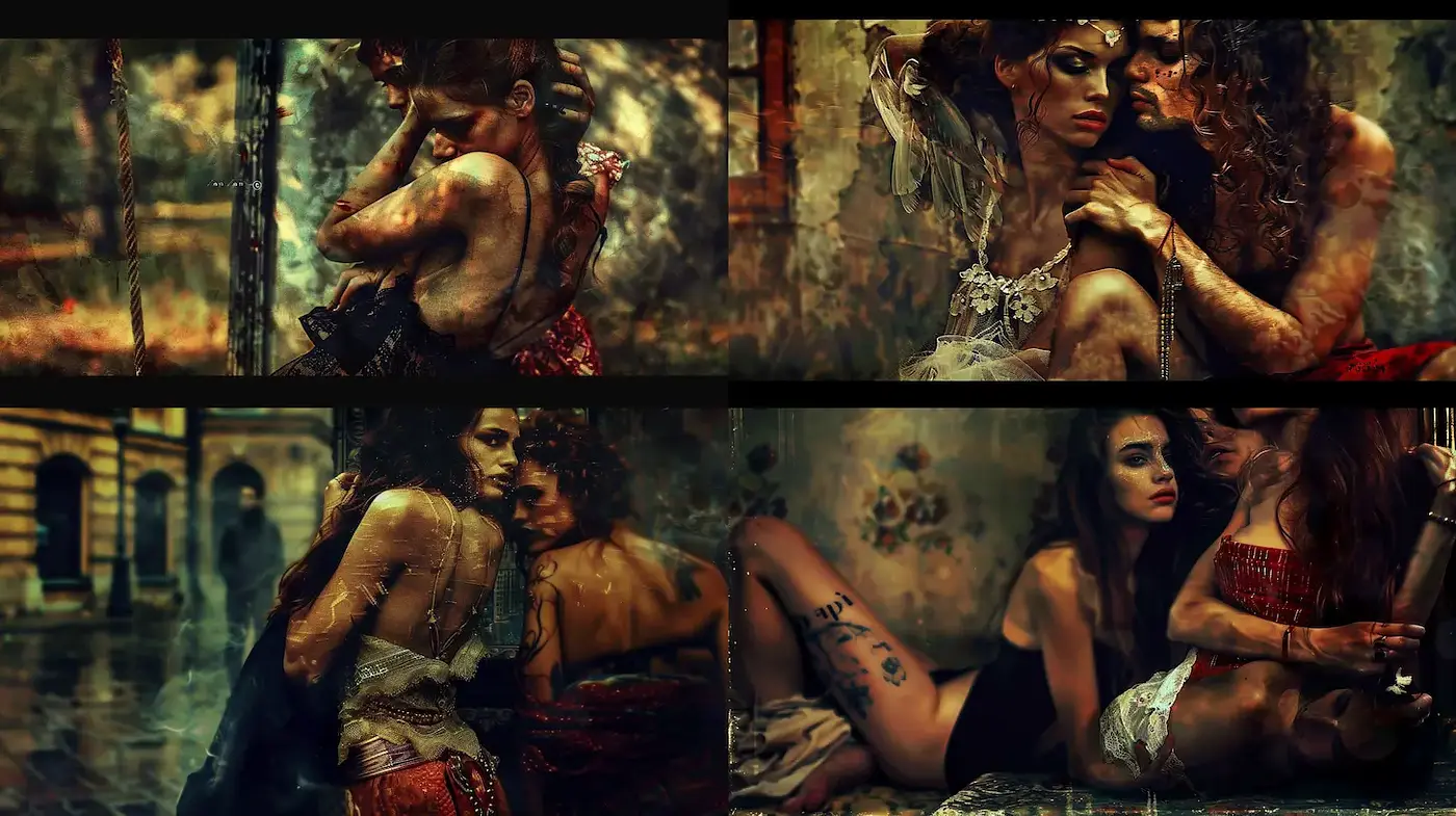 Grunge Aesthetic with Intimate Portraiture Reflecting Dreamlike Surrealism - Midjourney sref style