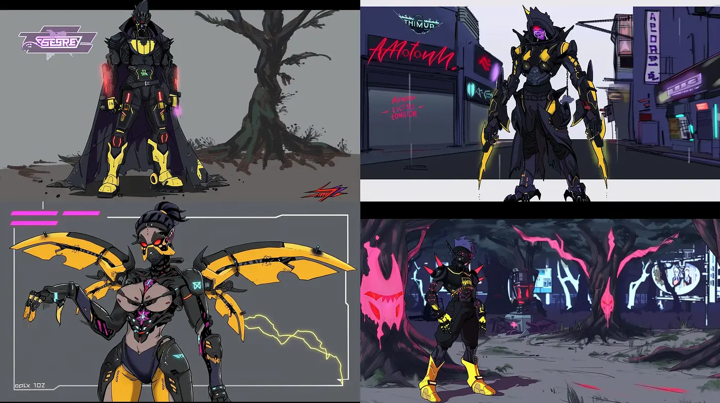 Neon-Noir Mecha Dystopia: An Artistic Fusion of Cyberpunk and Anime Influences - Midjourney sref style