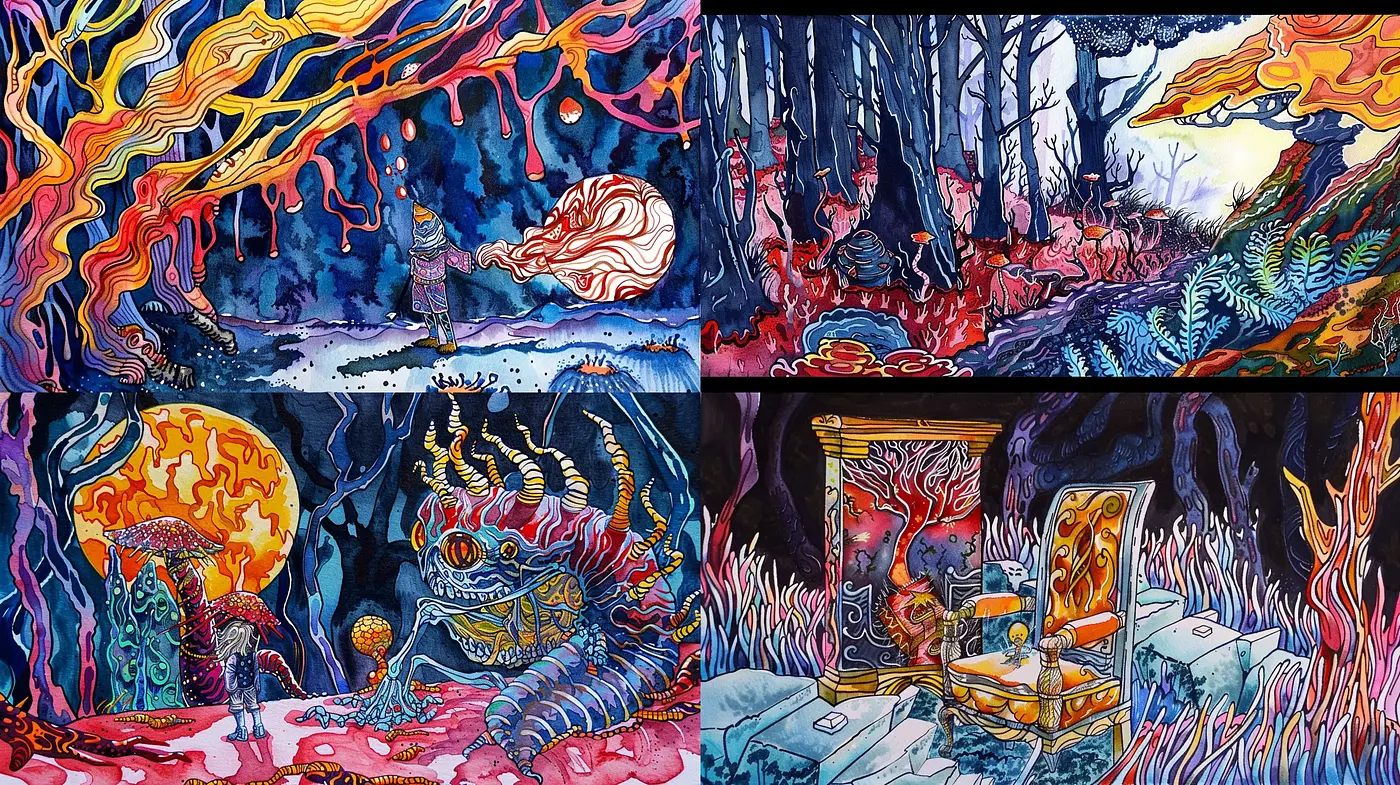 Psychedelic Nature Fusion with Vivid Surrealism - Midjourney sref style