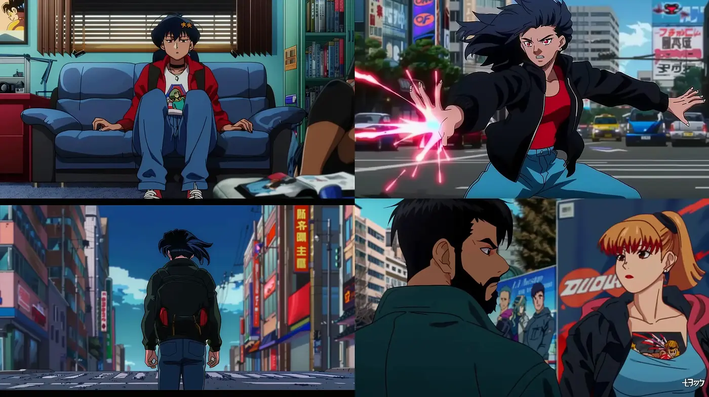 Vibrant Urban Anime Dreamscape: A Synthesis of Japanese Animation Aesthetics and Dynamic City Life - Midjourney sref style
