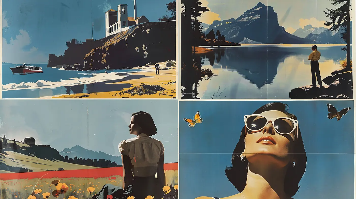 Stylized Nostalgia with a Cinematic Touch in Serene Nature and Vintage Portraiture - Midjourney sref style