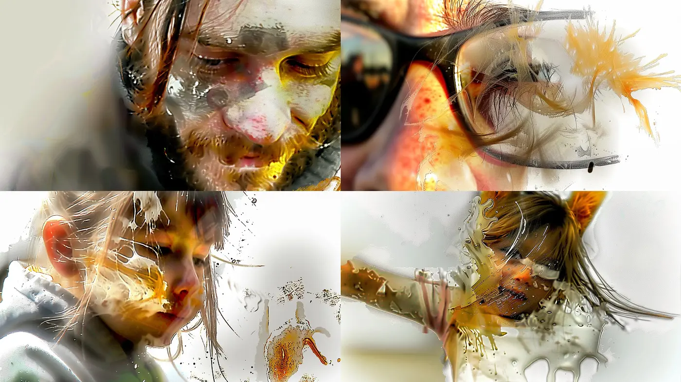 Dissolving Realism in Warm Tones and Sparse Color Bursts - Midjourney sref style