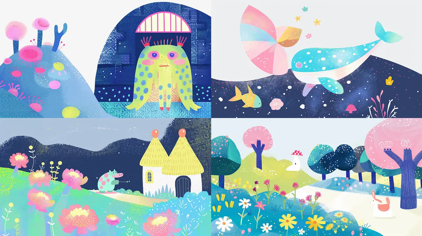 Whimsical Pastel Dreamscape in Illustrative Storybook Style - Midjourney sref style