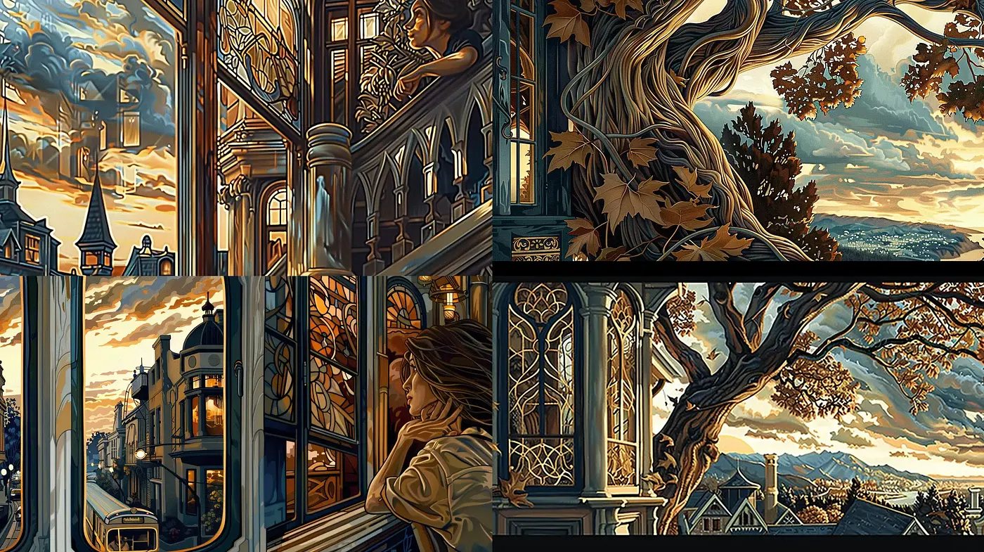 Autumnal Twilight: Intricate Elegance in Art Nouveau Settings - Midjourney sref style