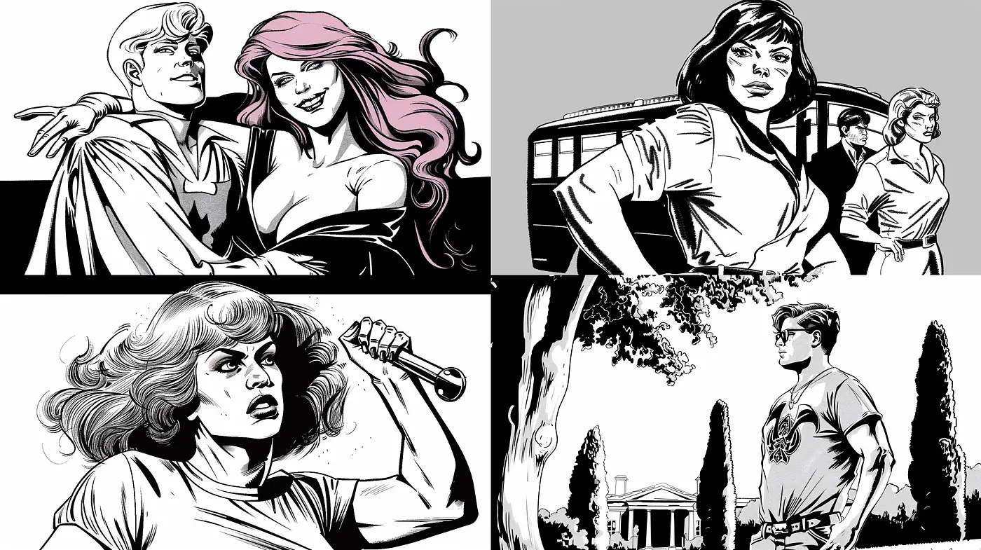 Monochromatic Nostalgia: A Homage to Classic Comic Book Artistry - Midjourney sref style