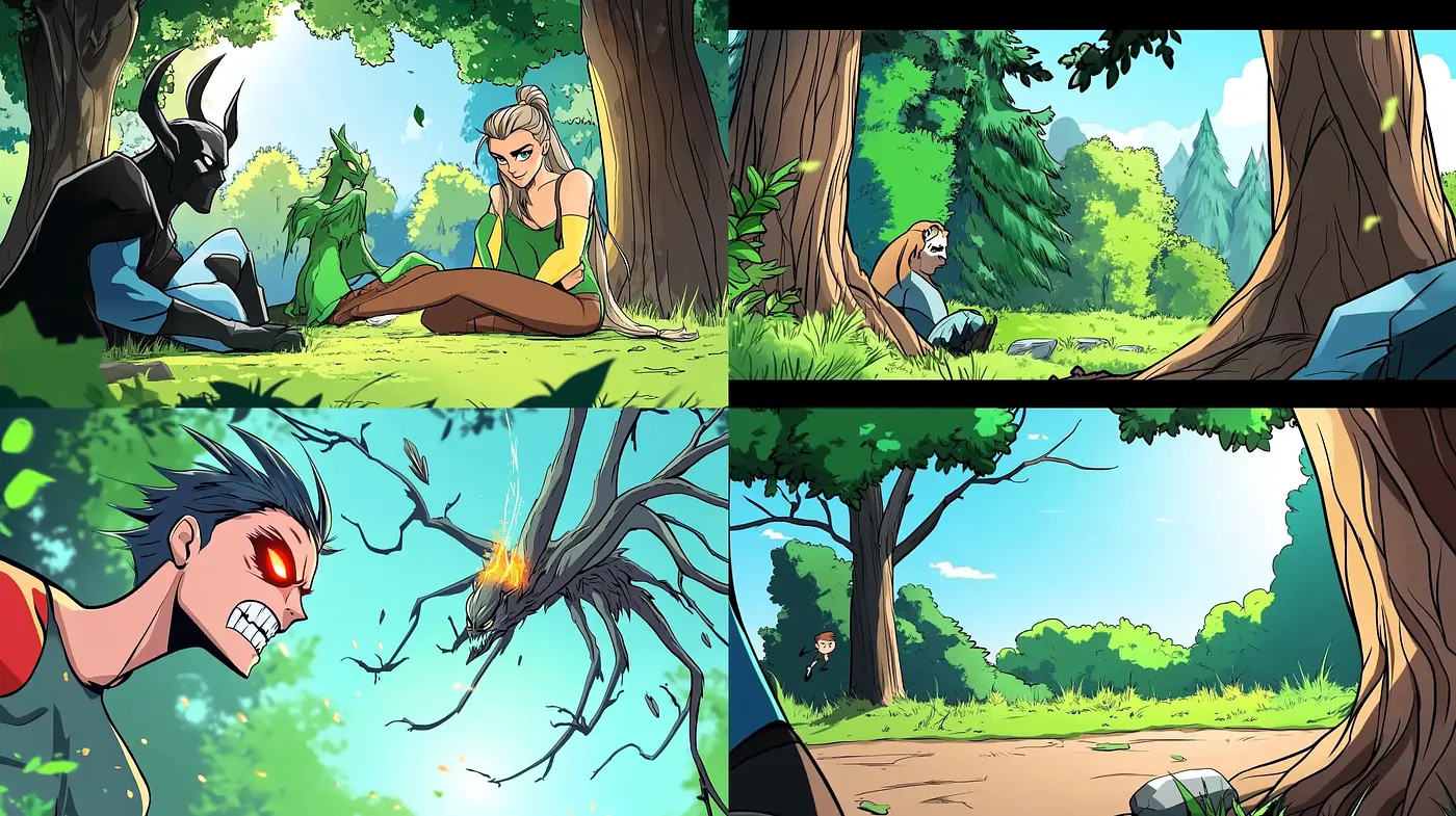 Lush Forest Adventure in Animated Comic Book Style - Midjourney sref style