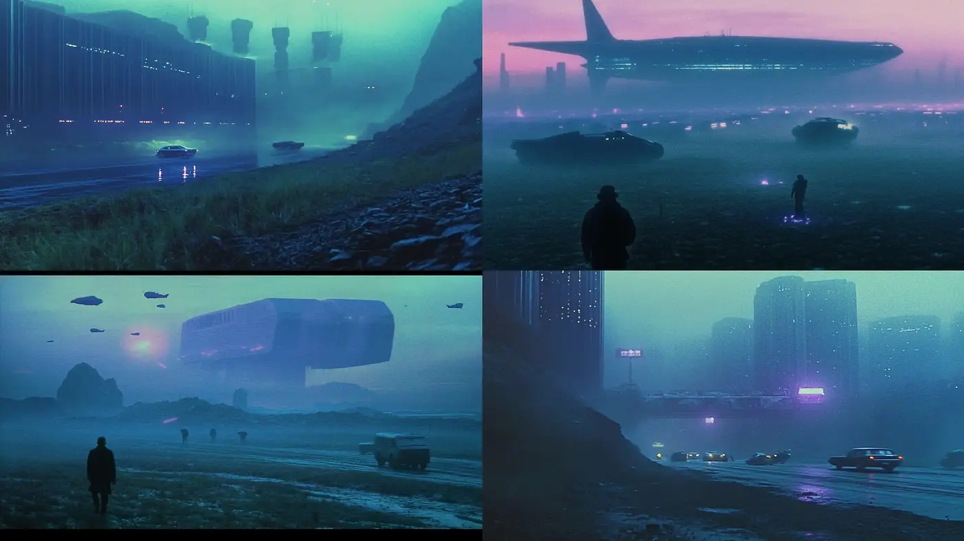 Ethereal Nocturnal Hues and Futuristic Noir Visuals - Midjourney sref style