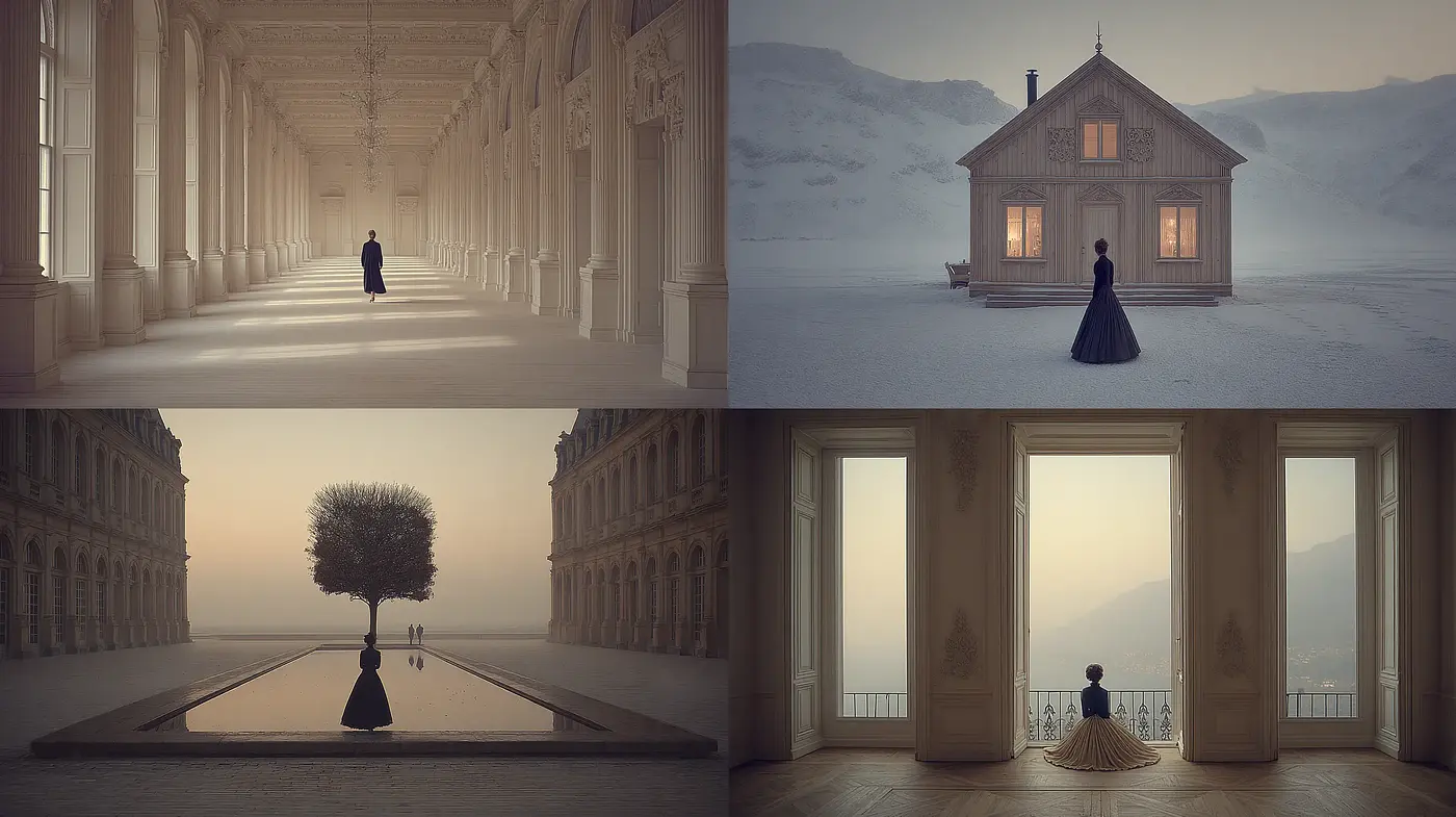 Ethereal and Dreamlike Architectural Serenity with a Touch of Minimalism - Midjourney sref style