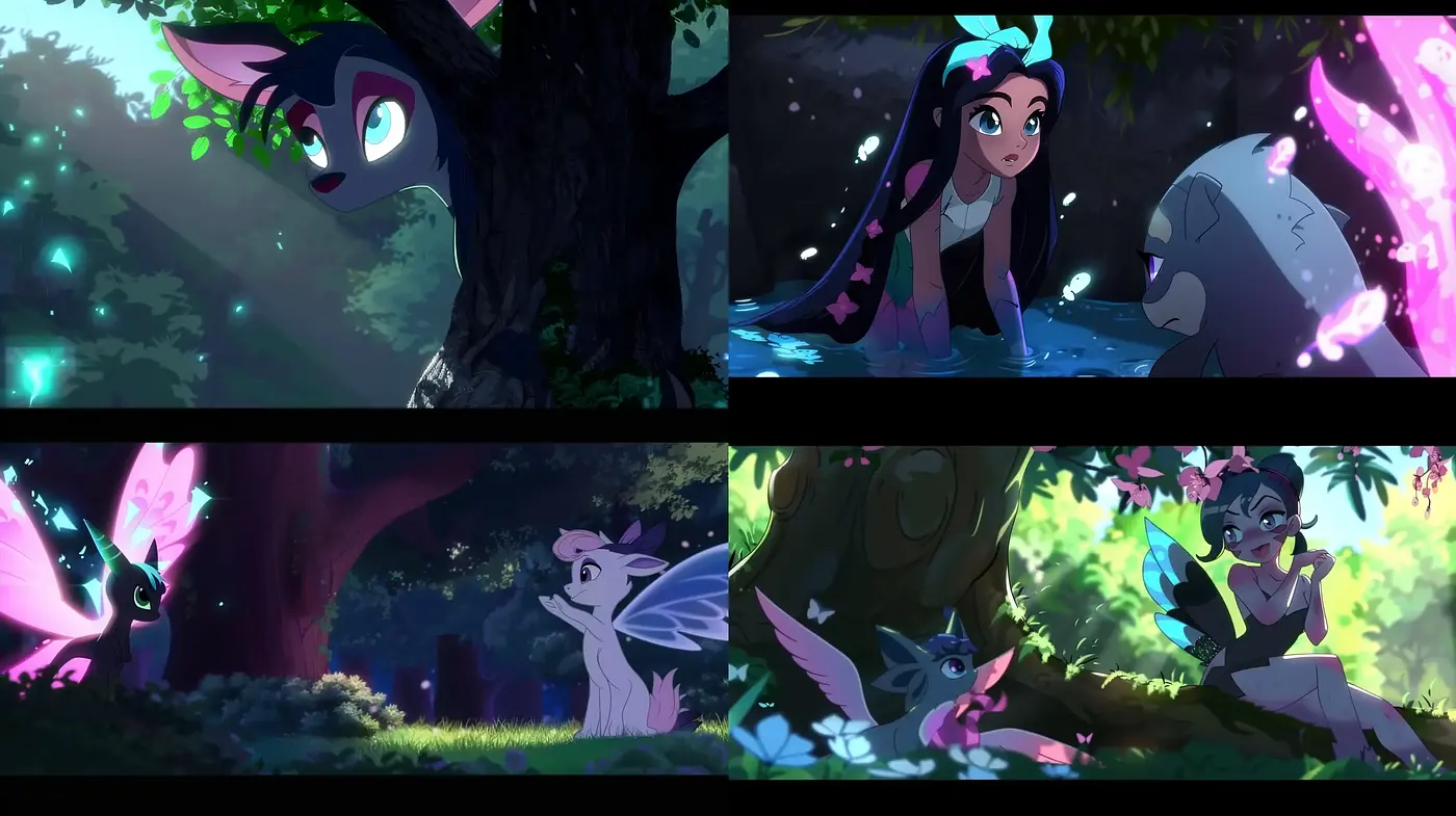 Enchanted Forest Whimsy: A Vivid Tale of Magical Creatures and Mystic Woods - Midjourney sref style
