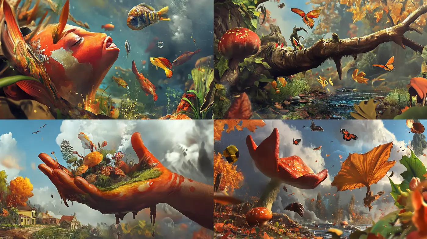 Autumnal Serenity in Surreal Aquatic Dreamscape - Midjourney sref style