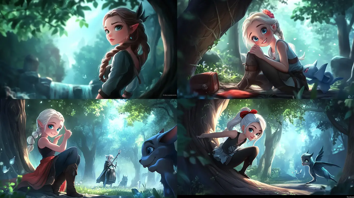 Enchanting Forest Whimsy: A Digital Art Style Inspired by Modern Animation - Midjourney sref style