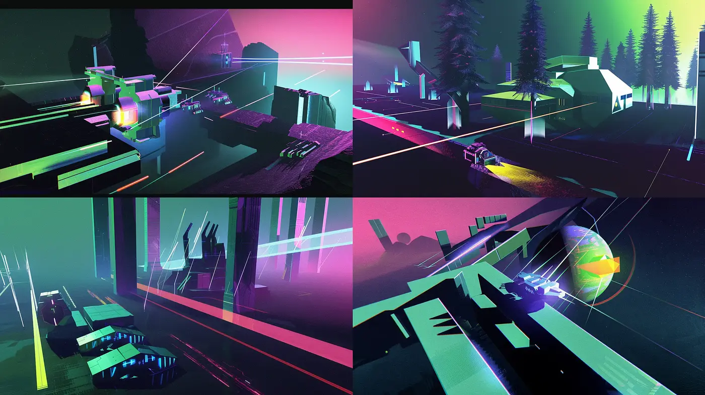 Neon Dystopian Dreamscape: Synthwave Inspired Digital Art - Midjourney sref style