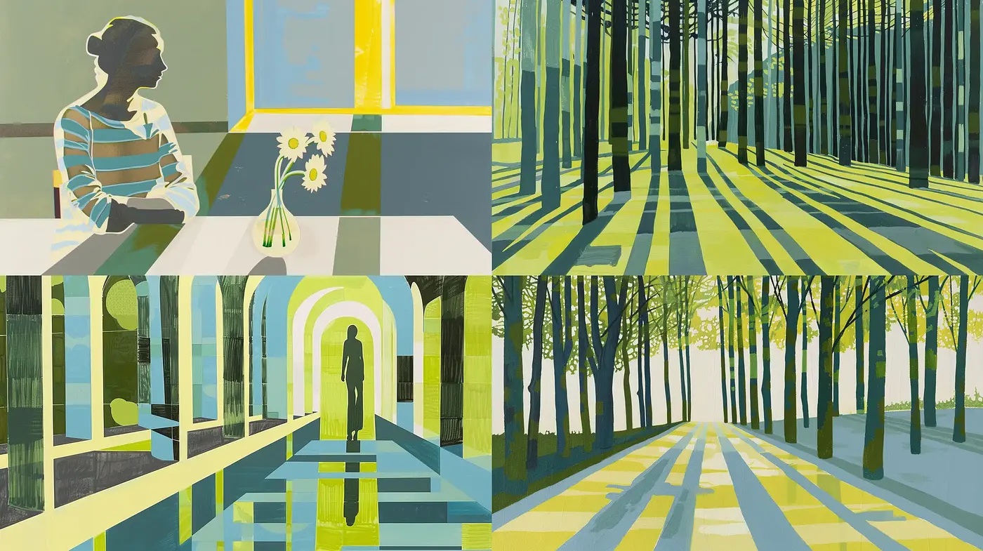 Luminous Geometric Serenity: A Study in Contemporary Light and Shadow - Midjourney sref style