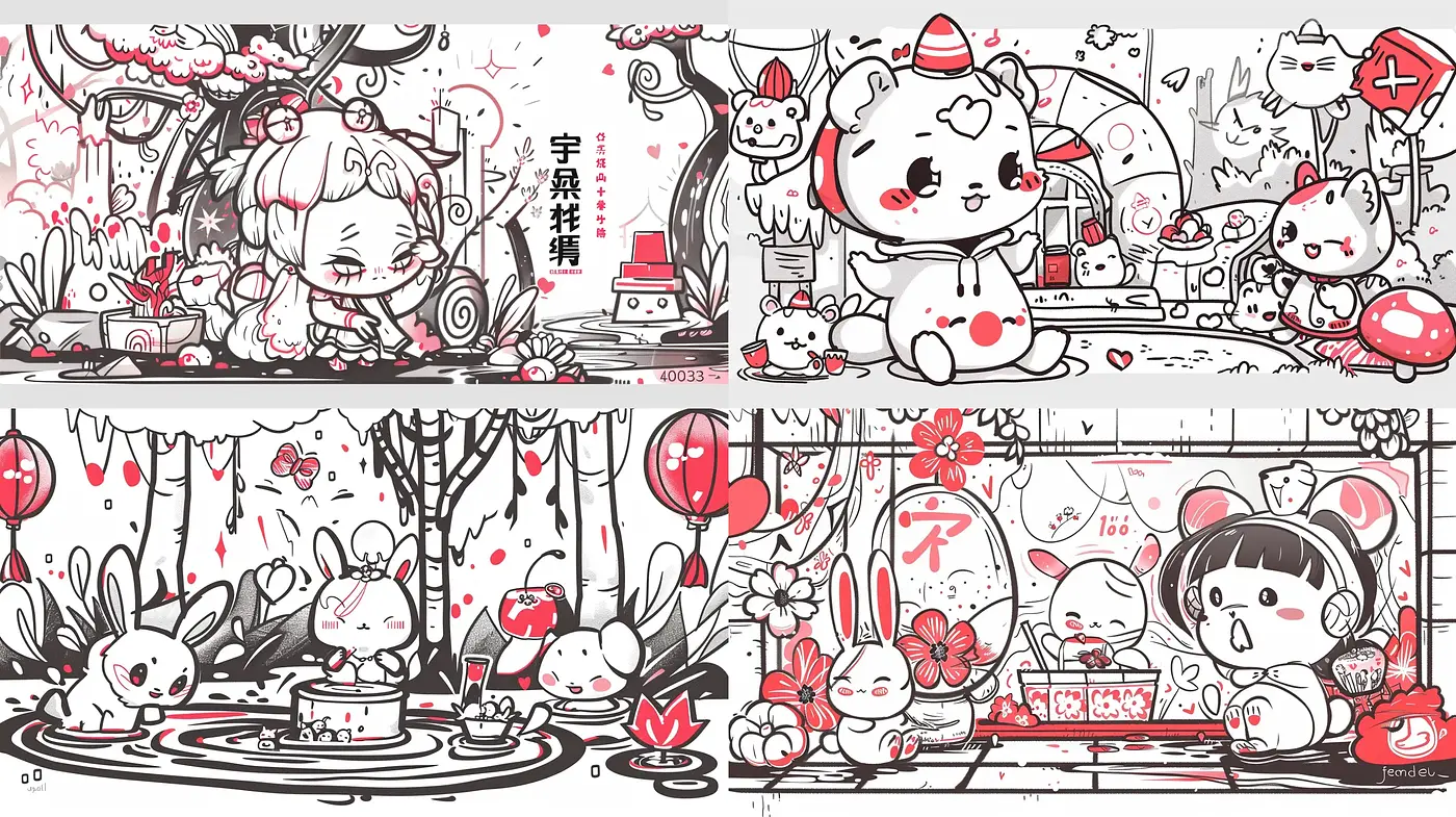 Chimeric Fusion of Kawaii Culture and Monochromatic Comic Art - Midjourney sref style