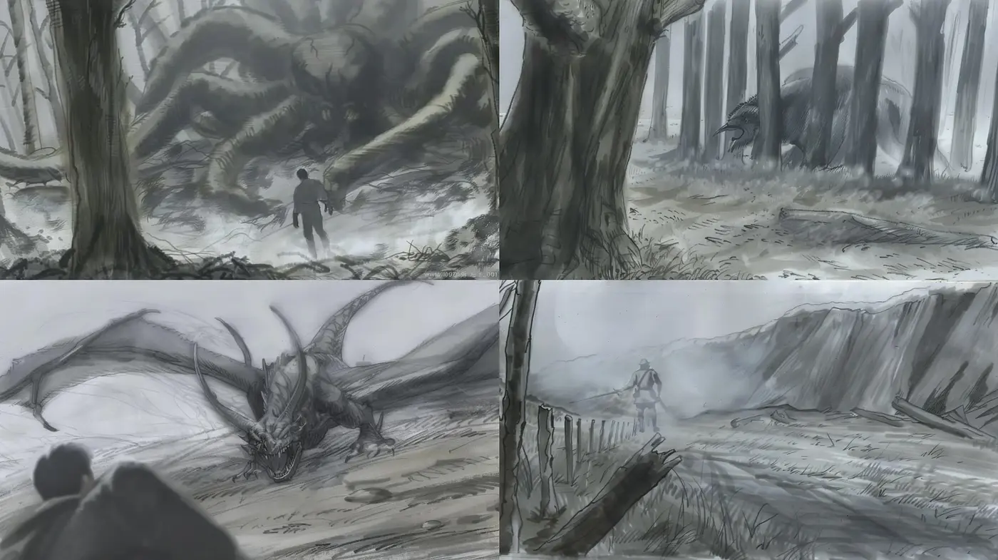 Monochromatic Ethereal Dreamscapes in Graphite Sketch Style - Midjourney sref style