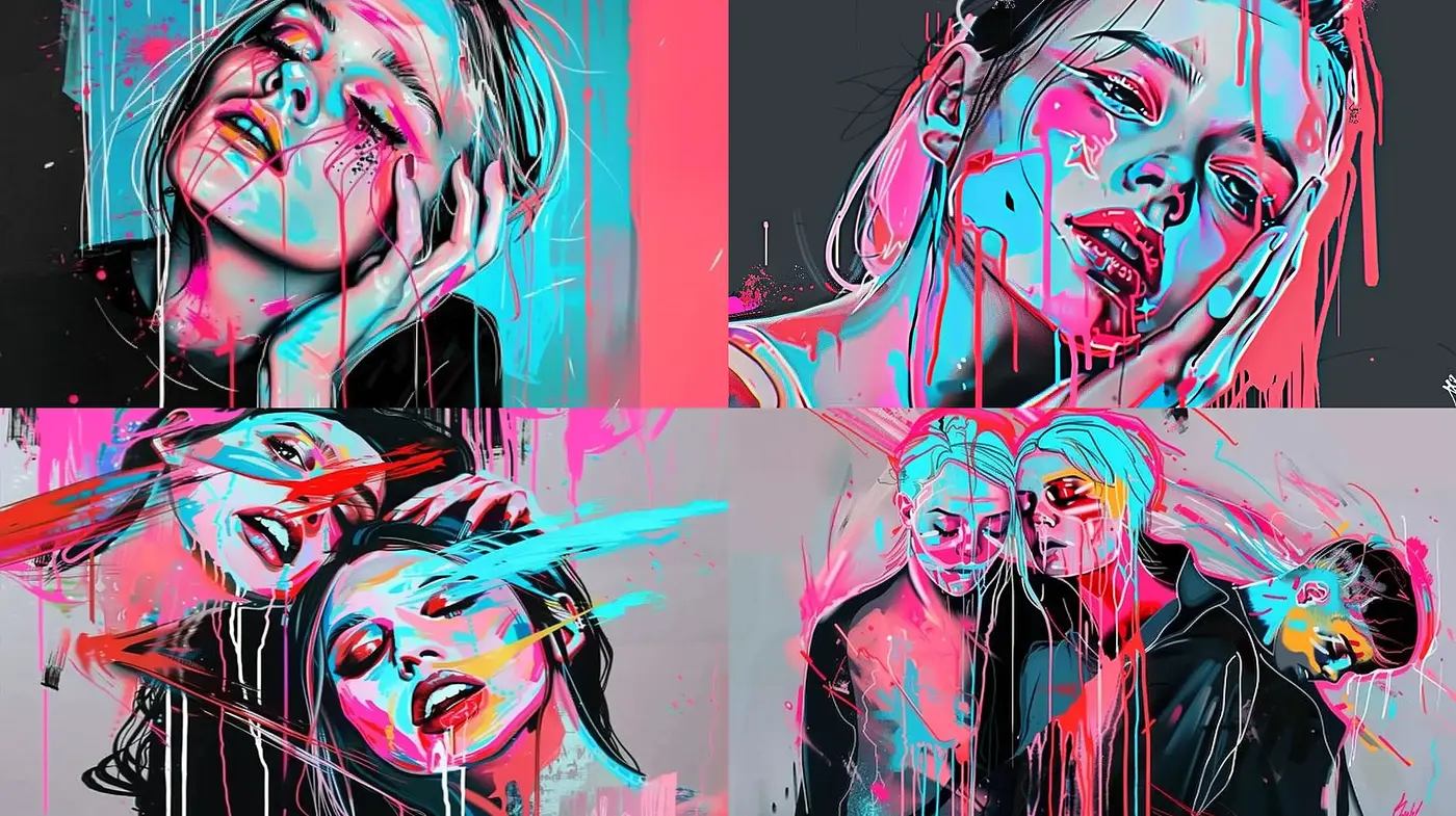 Neon Drips and Strokes Portrait Abstraction - Midjourney sref style