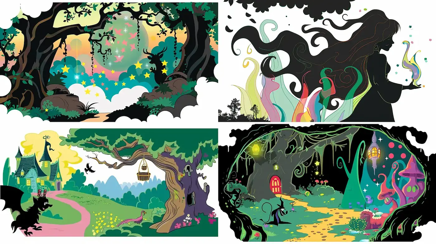Whimsical Enchanted Illustrations with a Dark Fantasy Twist - Midjourney sref style