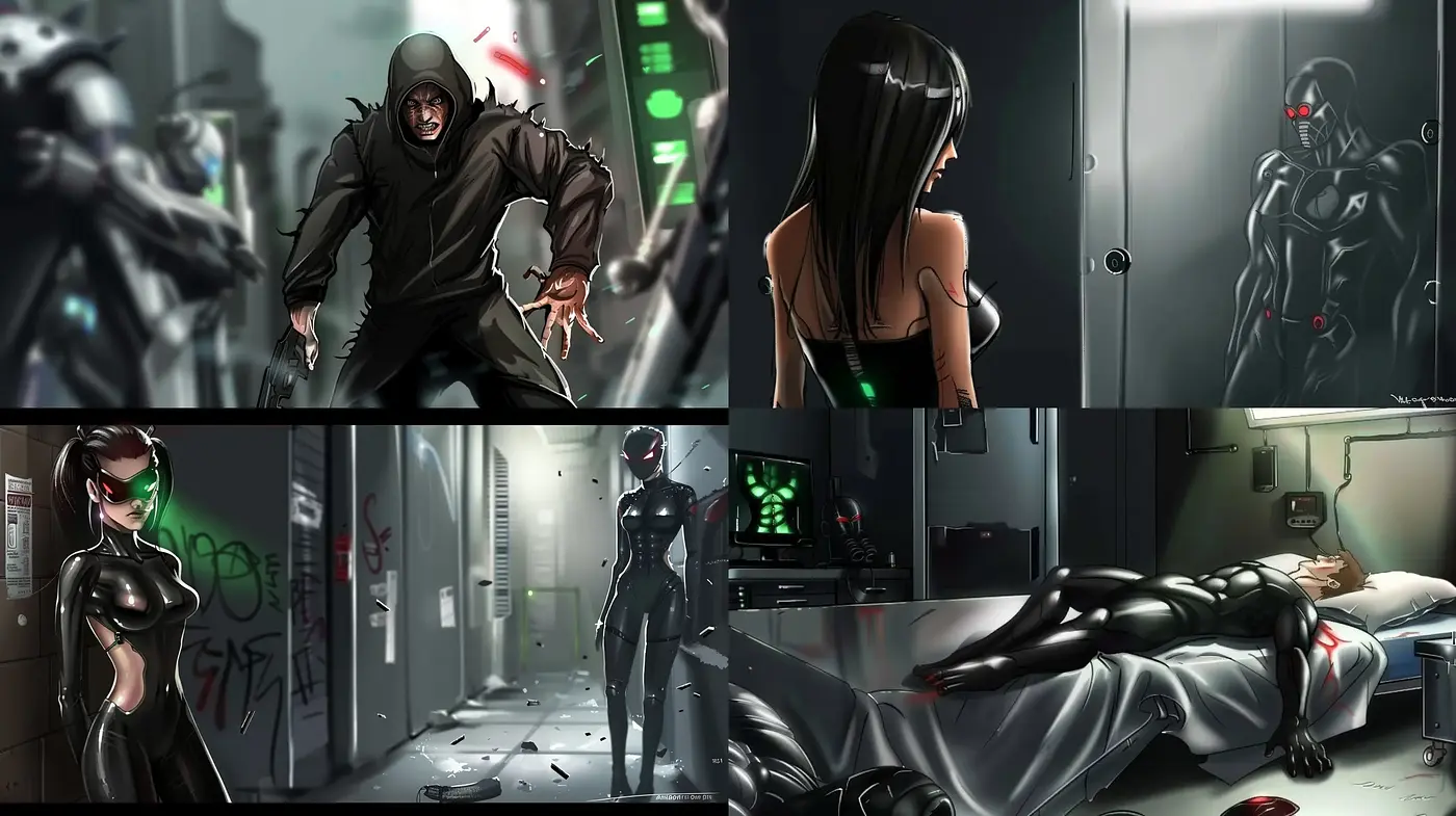 Futuristic Cyberpunk Visions with Noir Influence - Midjourney sref style