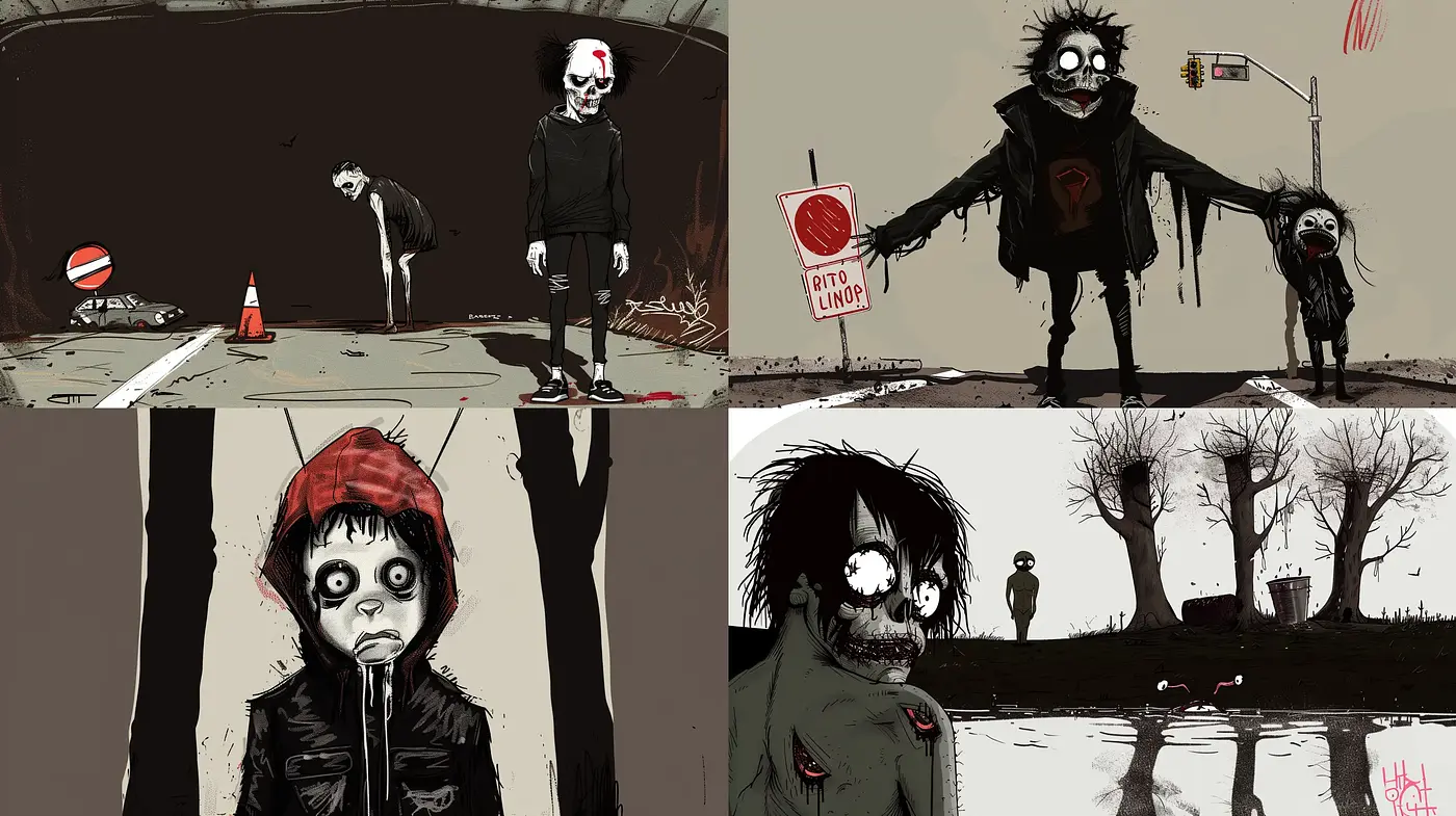 Gloomy Elegance in Monochrome: A Fusion of Dark Surrealism and Illustrative Realism - Midjourney sref style