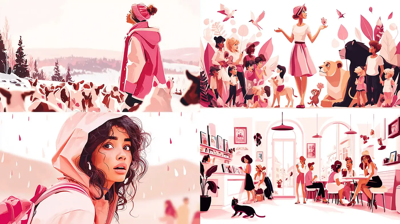 Contemporary Vibrant Illustrations Evoking Emotion and Whimsy - Midjourney sref style