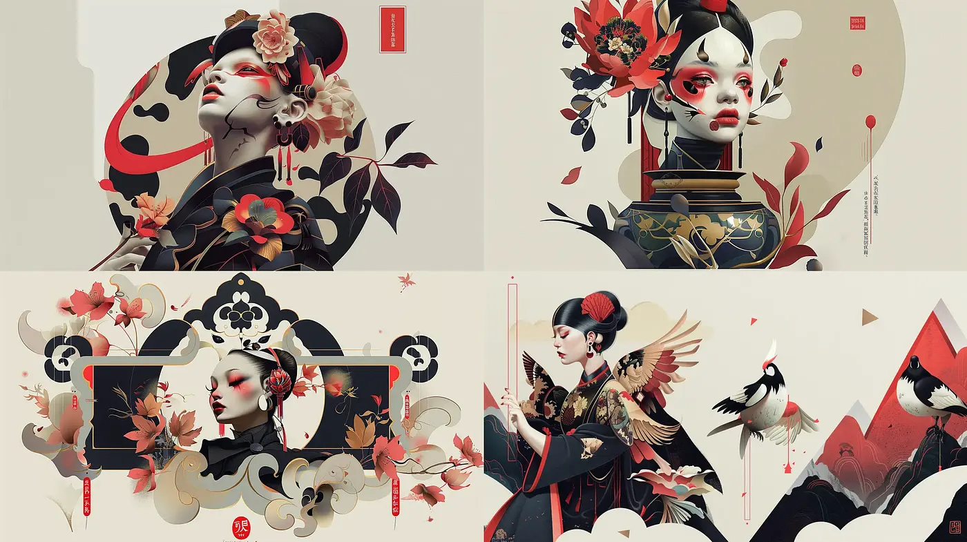 Ethereal Eastern Aesthetic with a Modern Digital Art Twist - Midjourney sref style