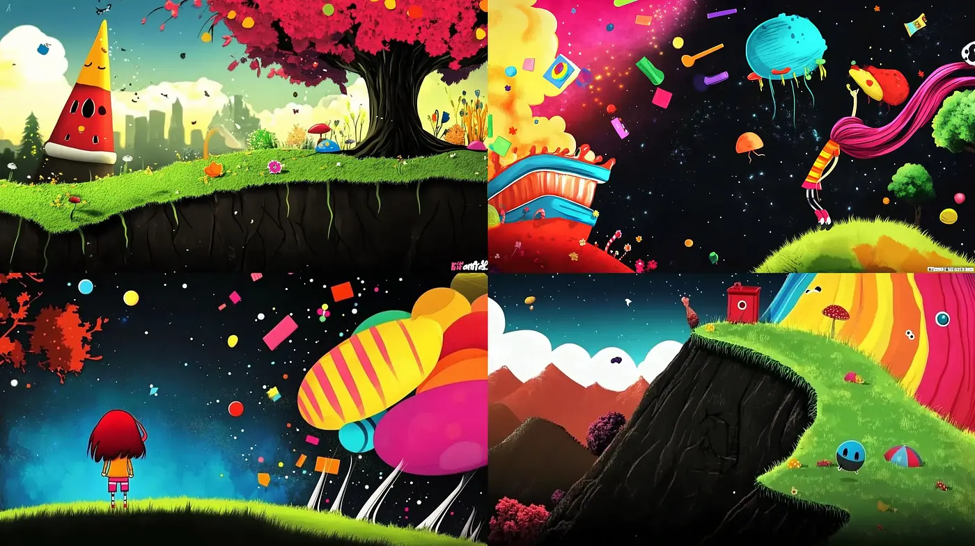 Vibrant Whimsical Landscapes Infused with a Sense of Playful Fantasy - Midjourney sref style