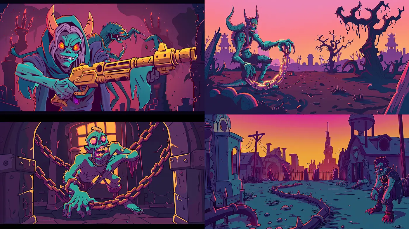 Twilight Hues of Horror: A Consistent Style Exploration of Macabre Mythology - Midjourney sref style