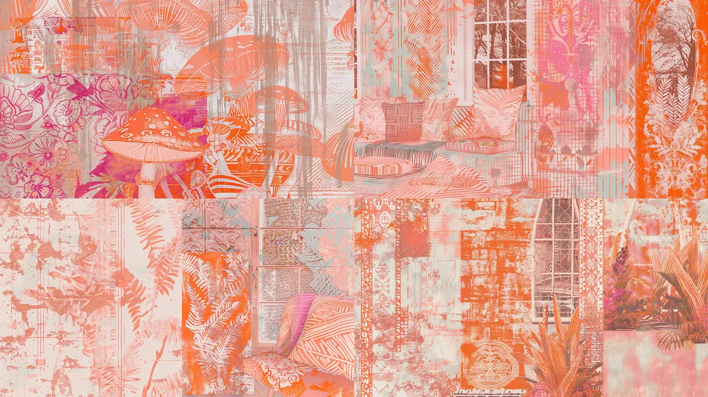 Ethereal Textural Symphony in Coral and Copper Hues - Midjourney sref style