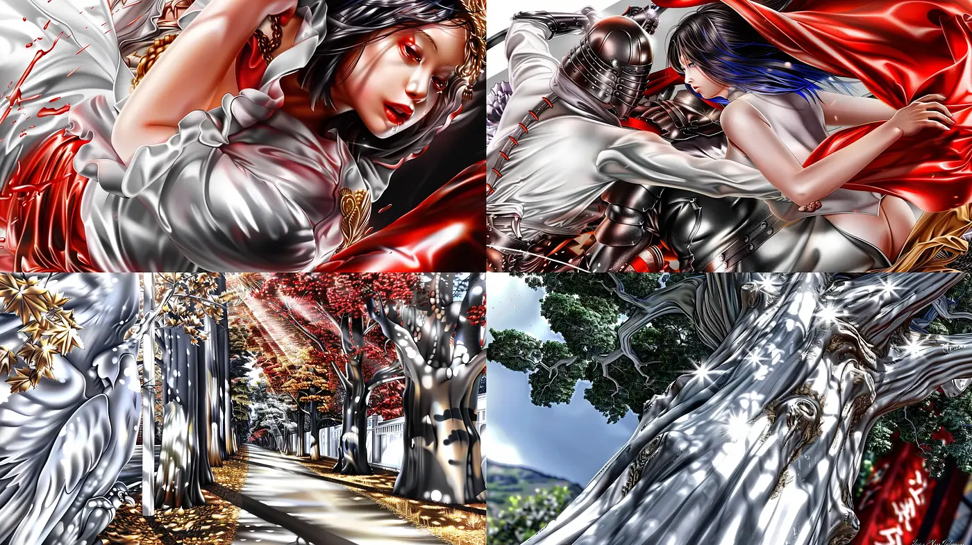 Lustrous Chromatic Fantasy: An Exploration in Metallic Sheen and Vivid Hues - Midjourney sref style