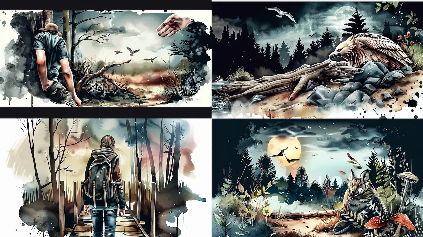 Evocative and Dramatic Wilderness Scenes with a Surreal Edge - Midjourney sref style