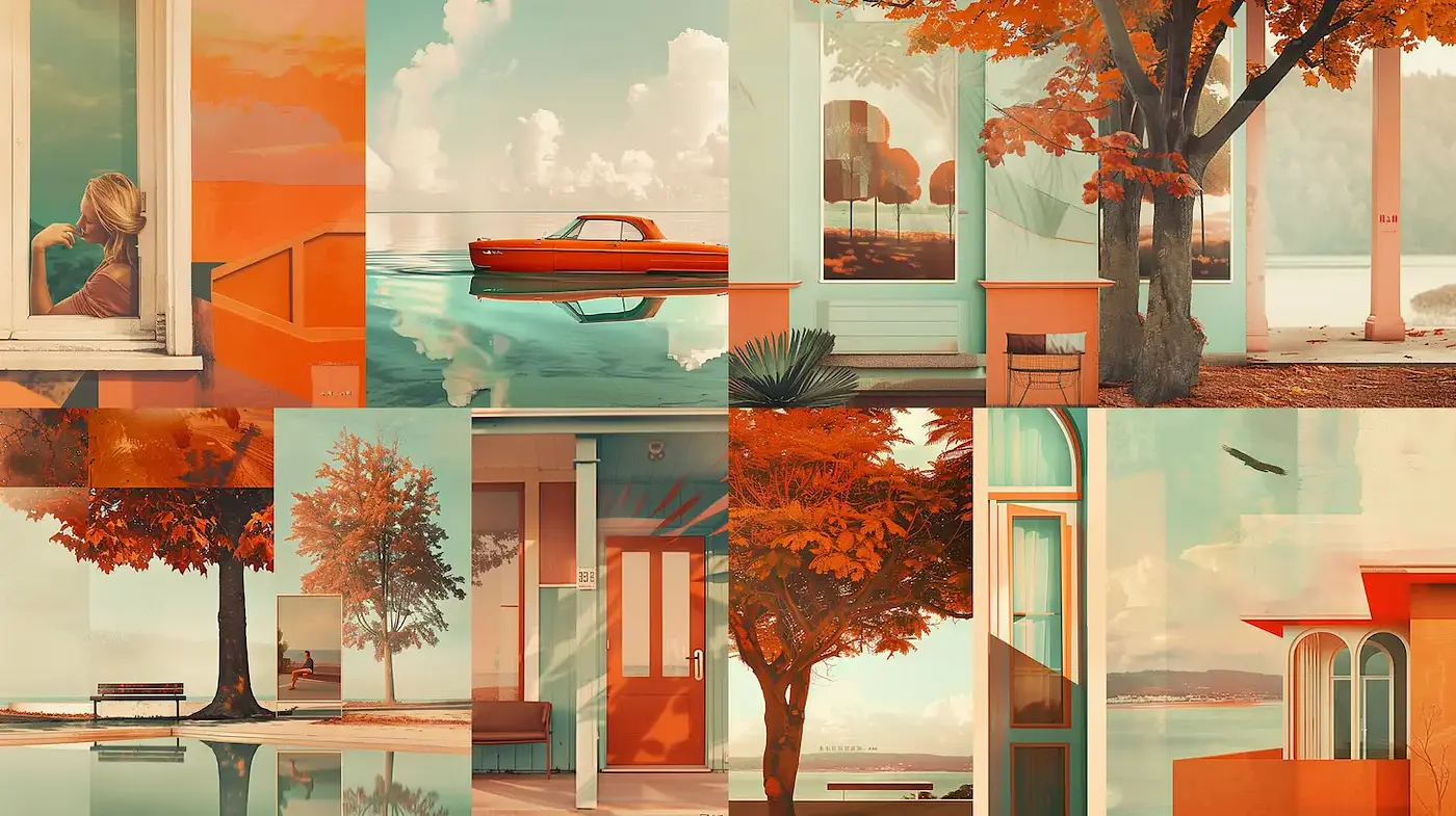 Serene Retro Aesthetic with Geometric Forms and Warm Hues - Midjourney sref style