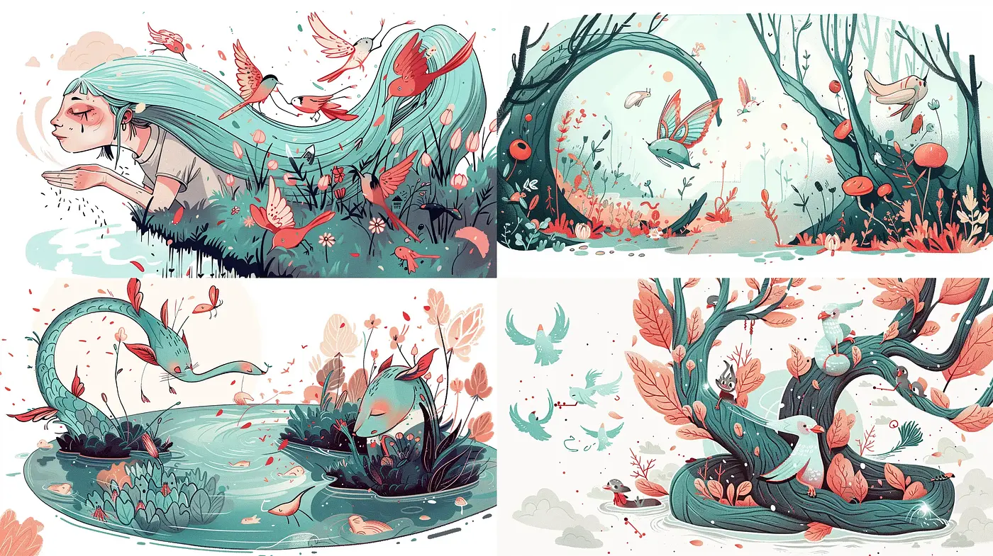Whimsical Nature's Embrace in Pastel Hues - Midjourney sref style