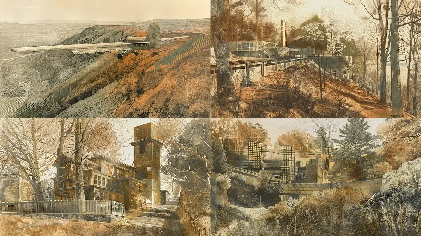 Stylized Natural Landscapes with Architectural Elements - Midjourney sref style