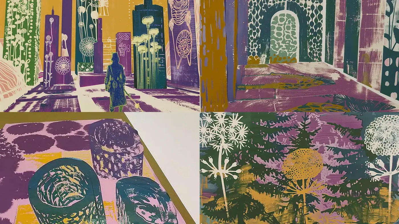 Whimsical and Textural Exploration of Nature through Bold Colors - Midjourney sref style