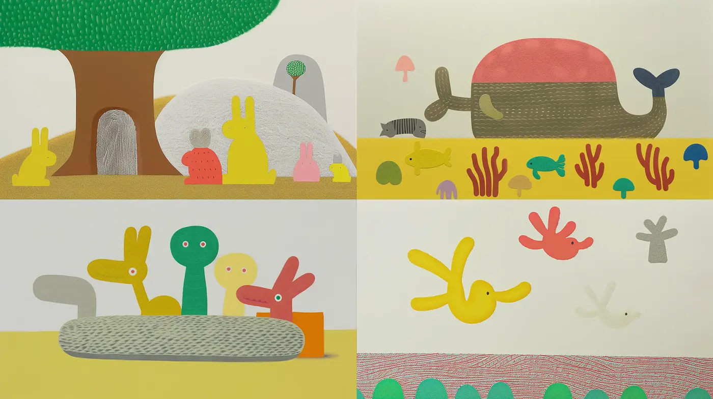 Whimsical Storybook Illustration with a Playful and Simplistic Design Approach - Midjourney sref style