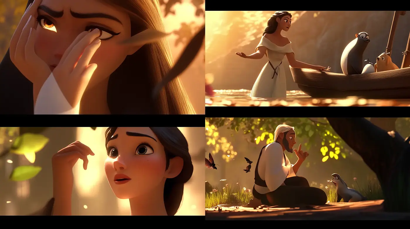 Sun-kissed Serenity: The Warmth of Golden Hour in Animated Bliss - Midjourney sref style