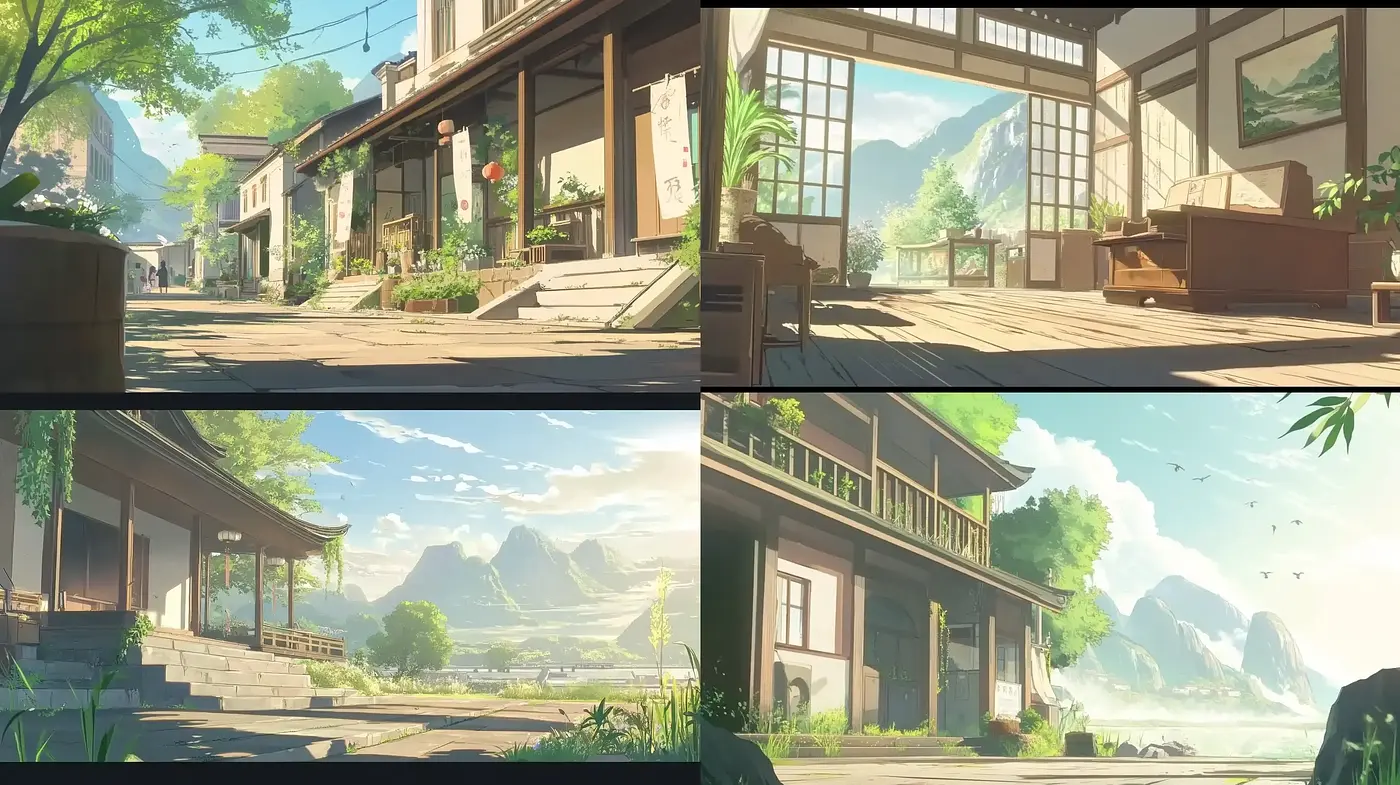Serene Elegance of Stylized Pastoral Settings - Midjourney sref style