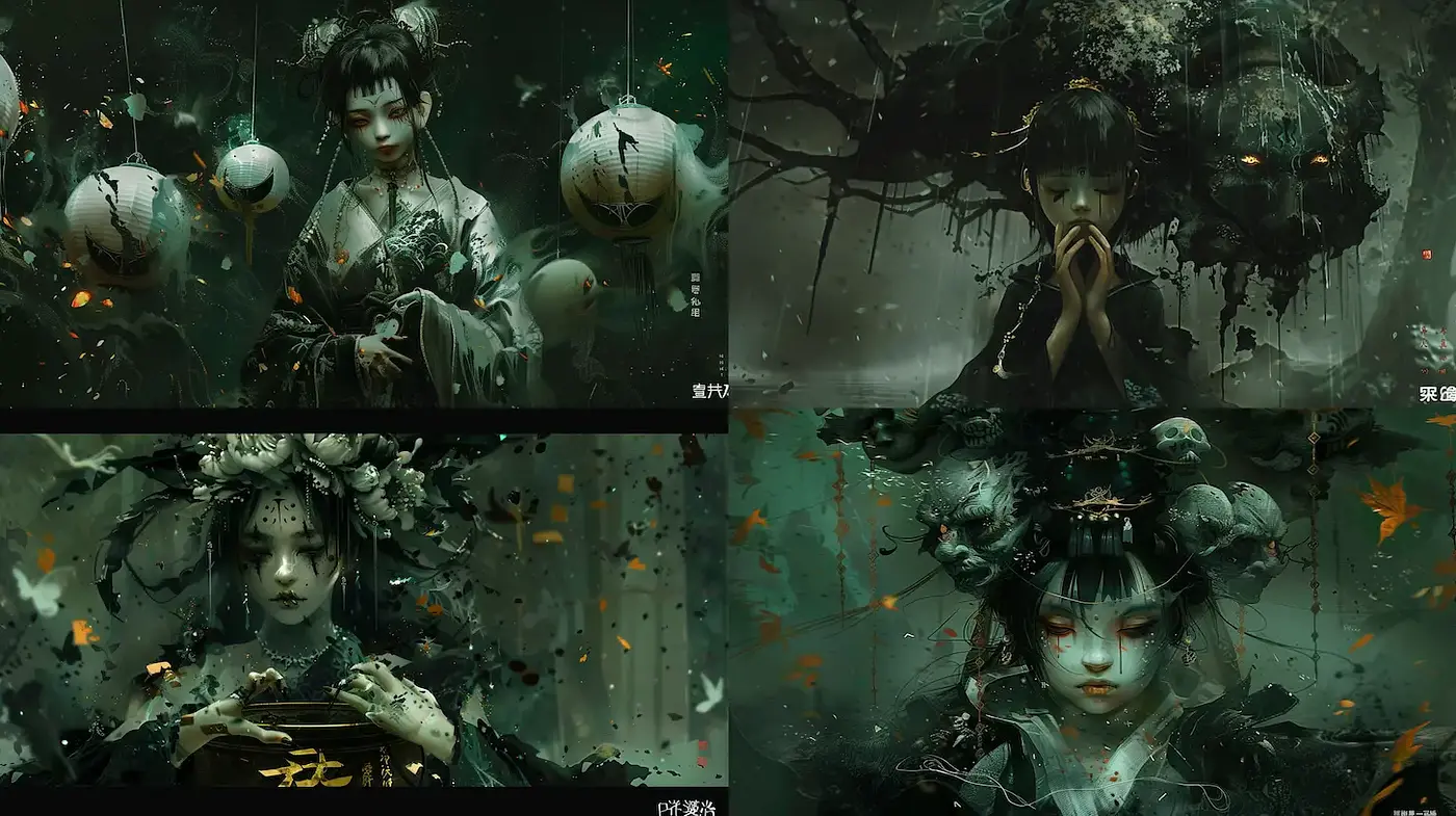 Ethereal and haunting visual narrative with a touch of fantasy - Midjourney sref style