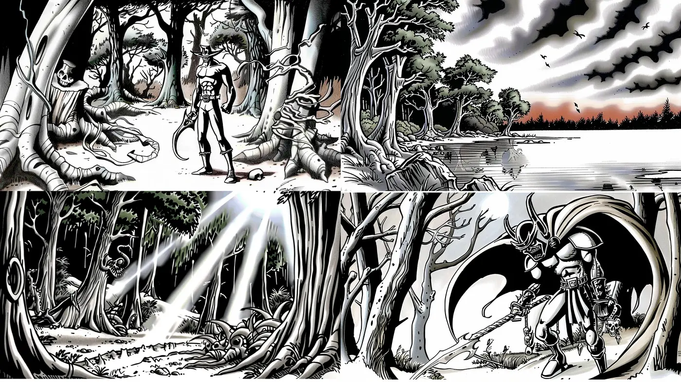 Monochrome Whispers of Fantasy: A Consistent Exploration of Enigmatic Visual Narratives - Midjourney sref style