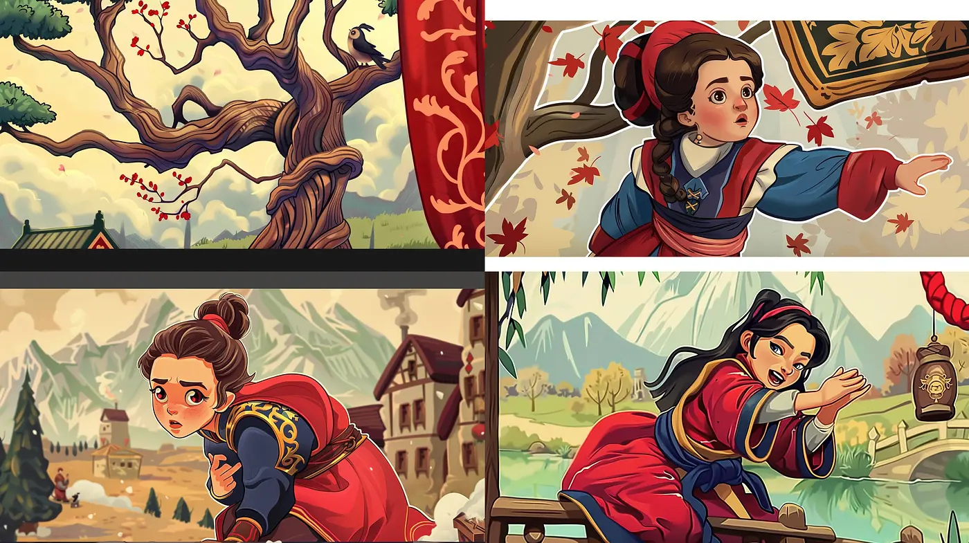 Timeless Folktale Illustration Homage with Consistent Stylized Vivacity - Midjourney sref style