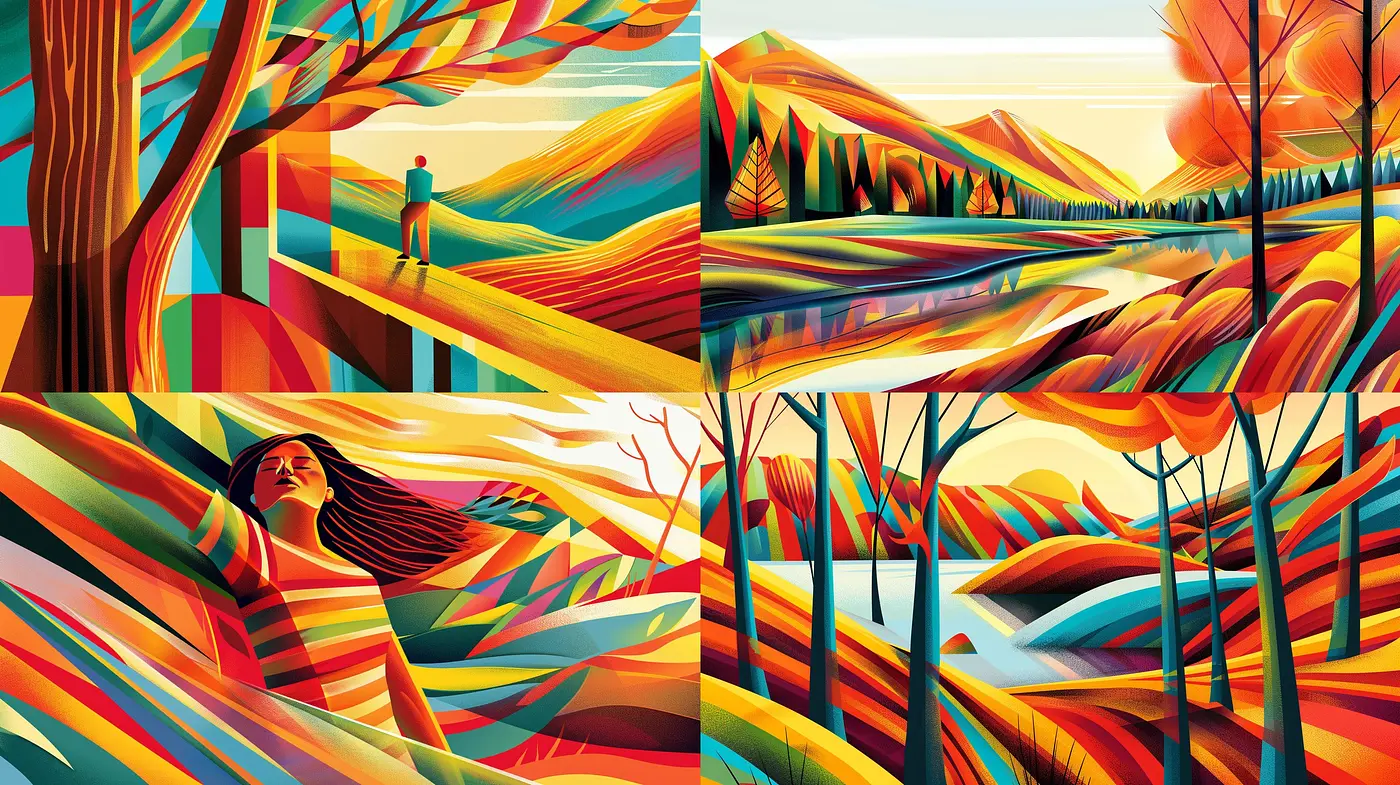 Vibrant Geometric Landscapes with Abstract Expressionist Undertones - Midjourney sref style