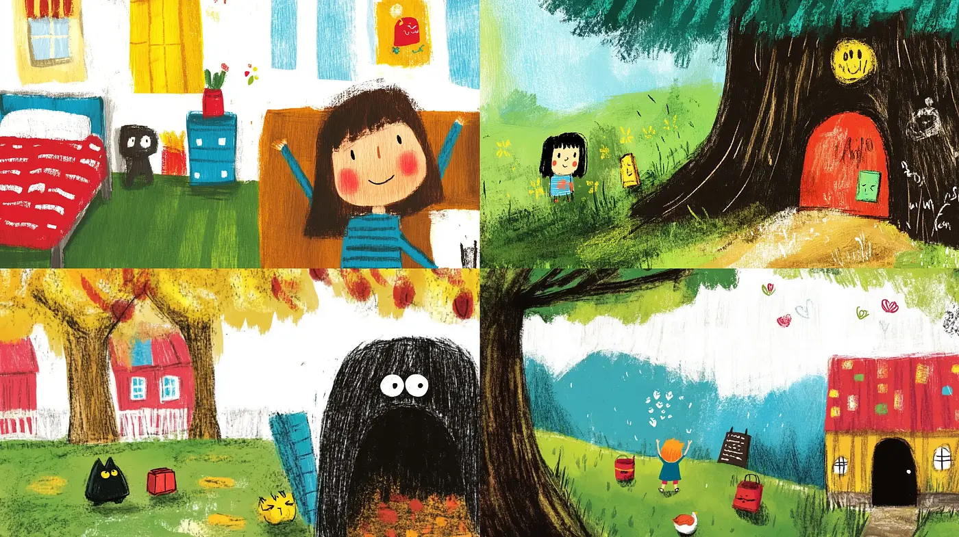 Whimsical Storybook Illustrations with a Cheerful Palette - Midjourney sref style