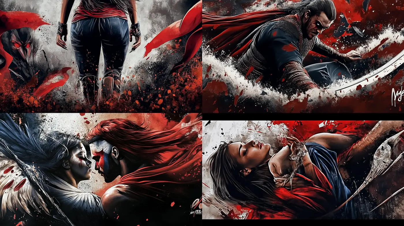 Dynamic Splashes of Crimson: Expressionist Influence with a Cinematic Edge - Midjourney sref style
