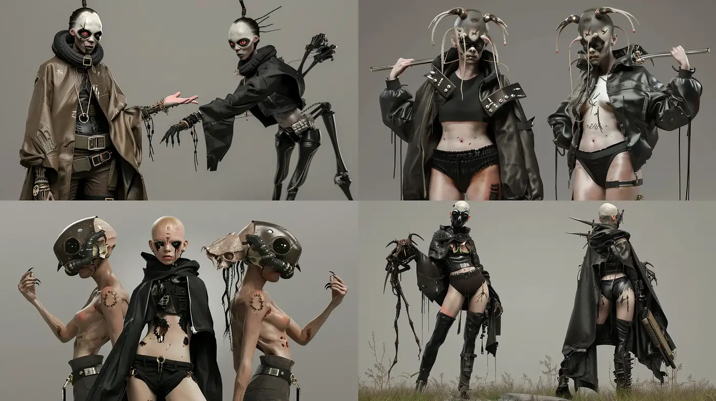 Dystopian Cybergoth Vision: Post-Apocalyptic Aesthetic in Earthy Tones - Midjourney sref style