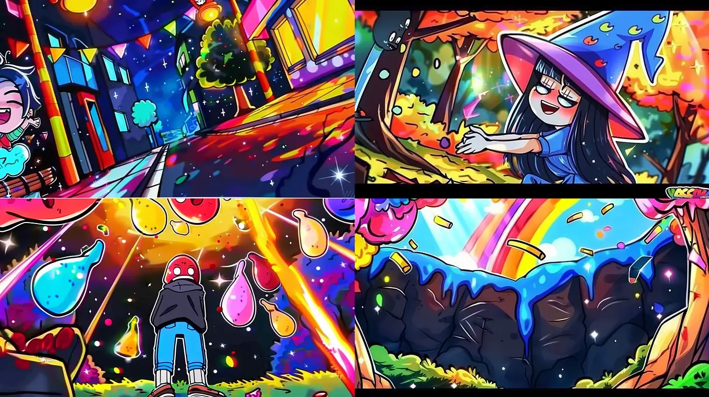 Vibrant and Dynamic Comic-Inspired Illustrations with Surreal Overtones - Midjourney sref style