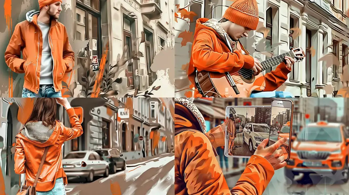 Contemporary urban scene with a hint of nostalgia - Midjourney sref style